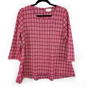 Melloday textured tweed plaid scoop neck top